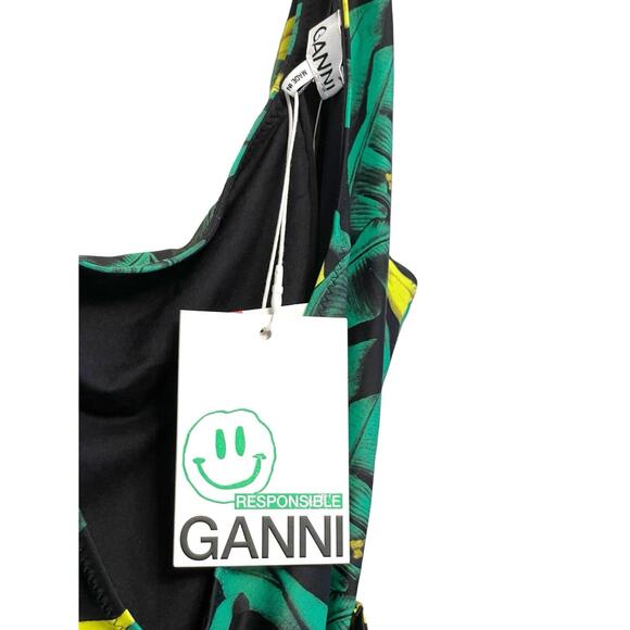 Ganni One-Piece Belted Swimsuit Size 48 EU/XXL Banana Tree Black Recycled NWT - Picture 5 of 10